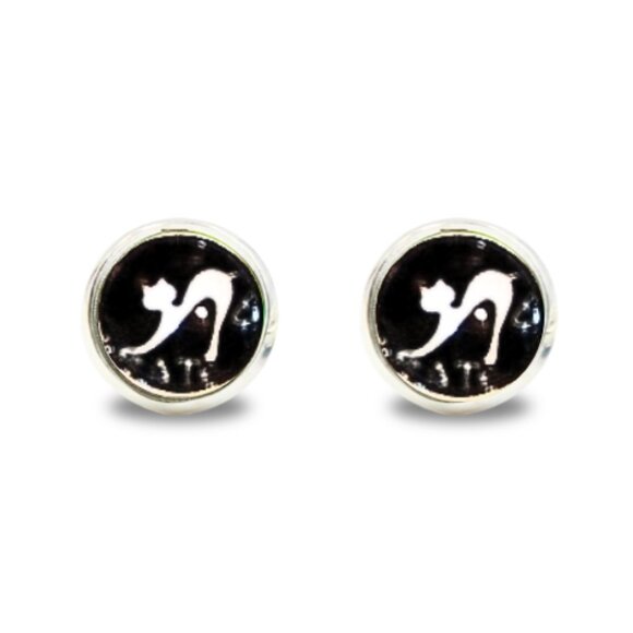 Leaping Cats Glass Cabochon Earrings - Picture 1 of 3